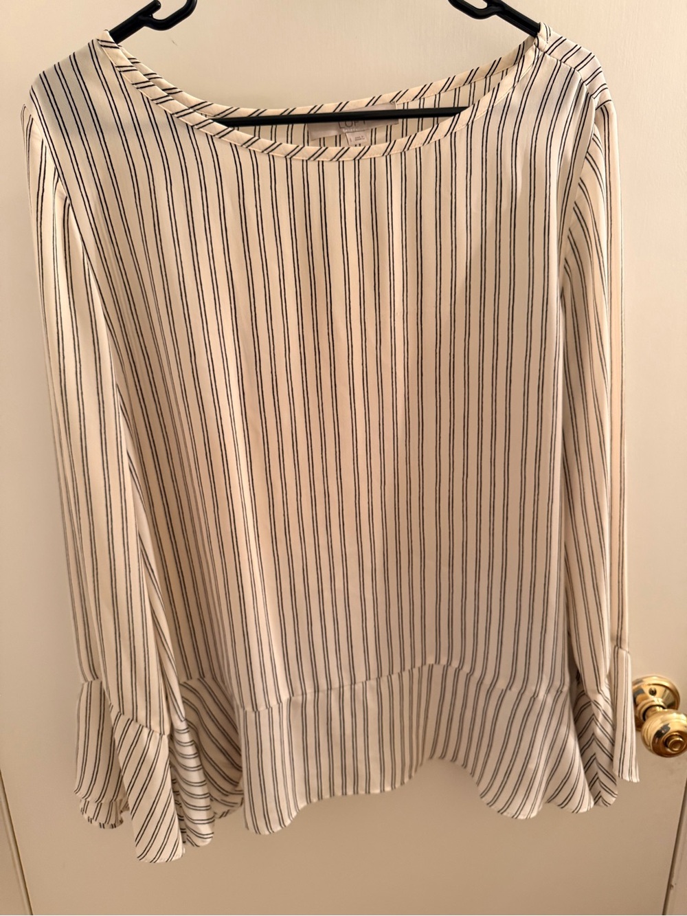 LOFT White Blouse with Black Pinstripes